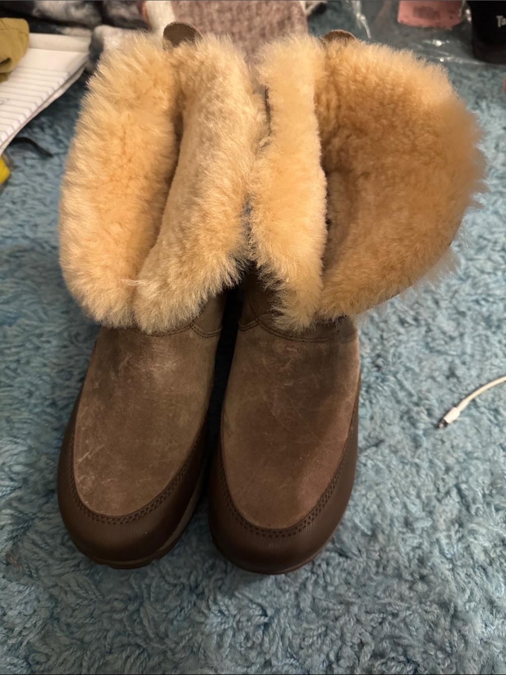 Vibram Brown Suede Winter Boots with Plush Shearling Cuff